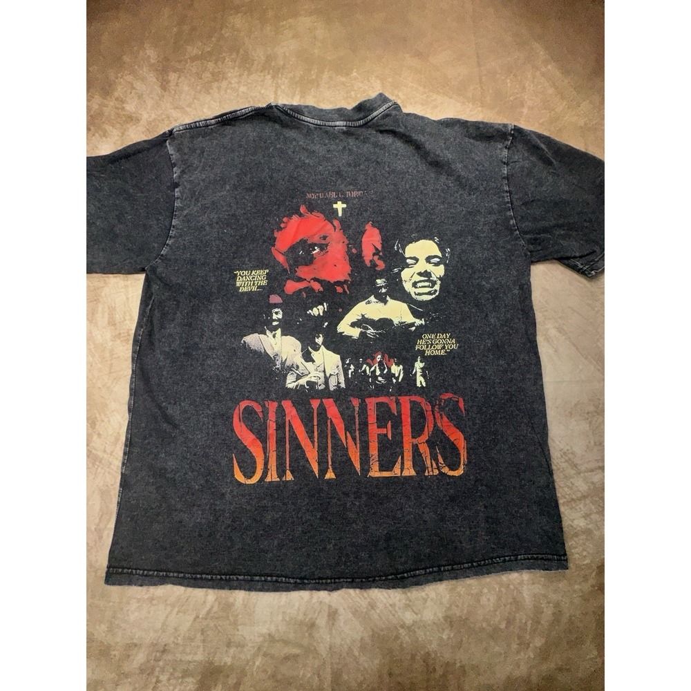 Sinners Vintage Horror Movie Graphic T-Shirt Black Wash XL NWOT